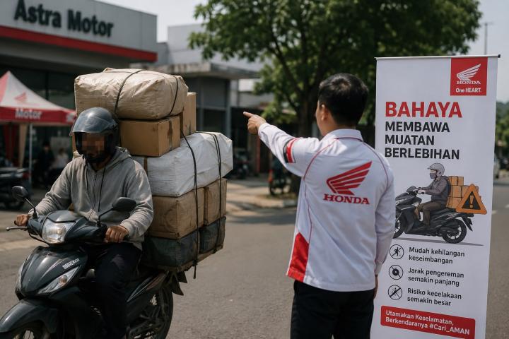 Astra Motor Natar Ingatkan Bahaya Membawa Muatan Berlebihan pada Sepeda Motor 